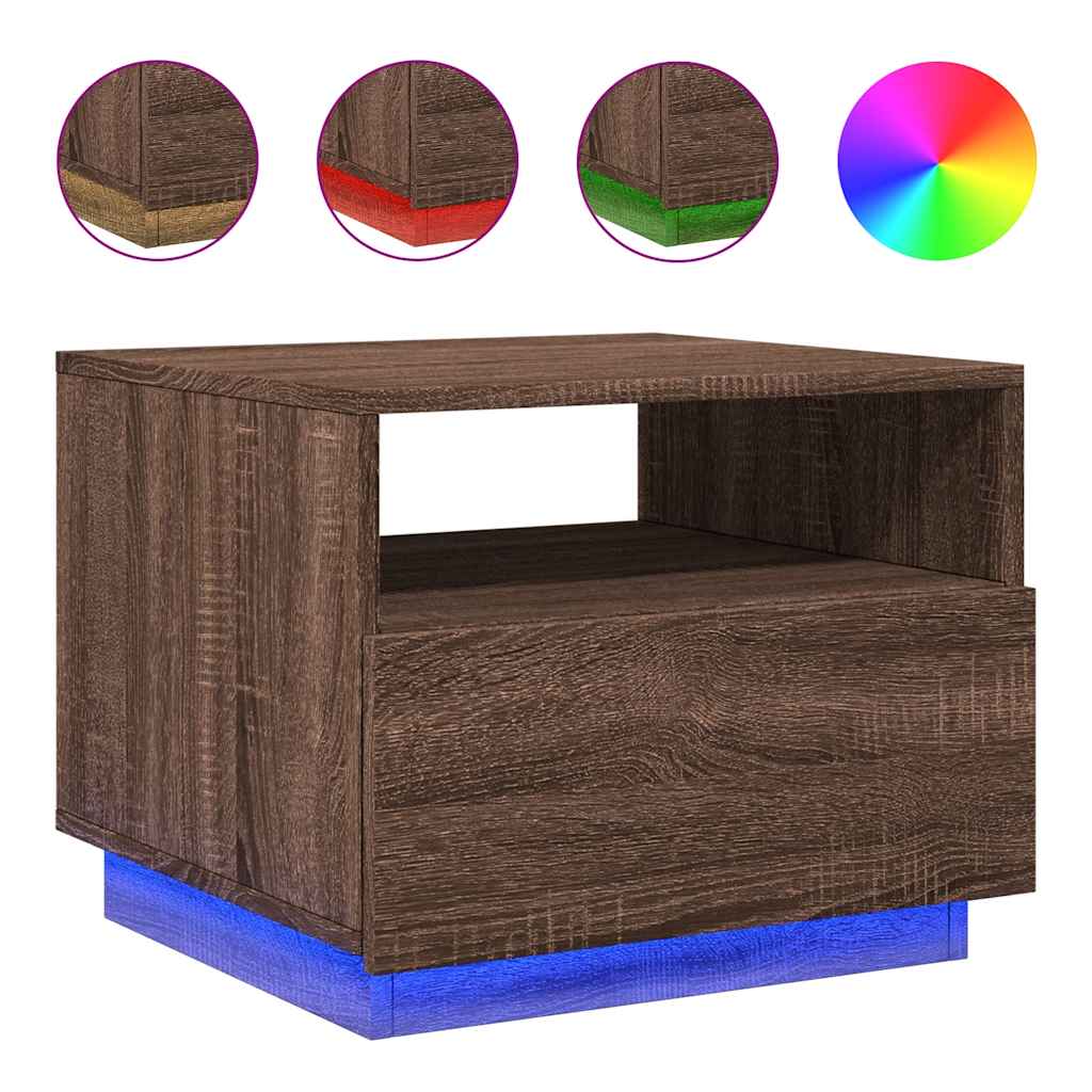 Table basse avec lumières LED chêne marron 50x49x40 cm - Tables basses