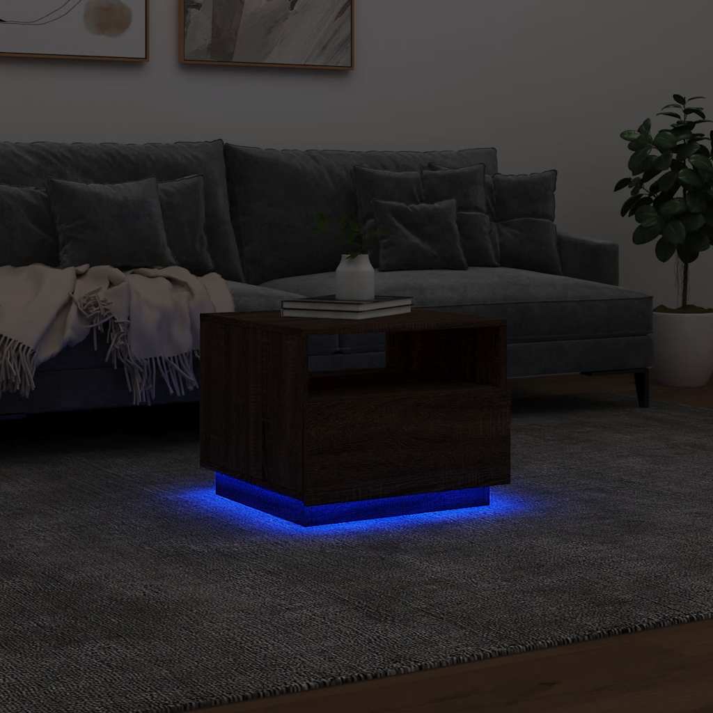 Table basse avec lumières LED chêne marron 50x49x40 cm - Tables basses