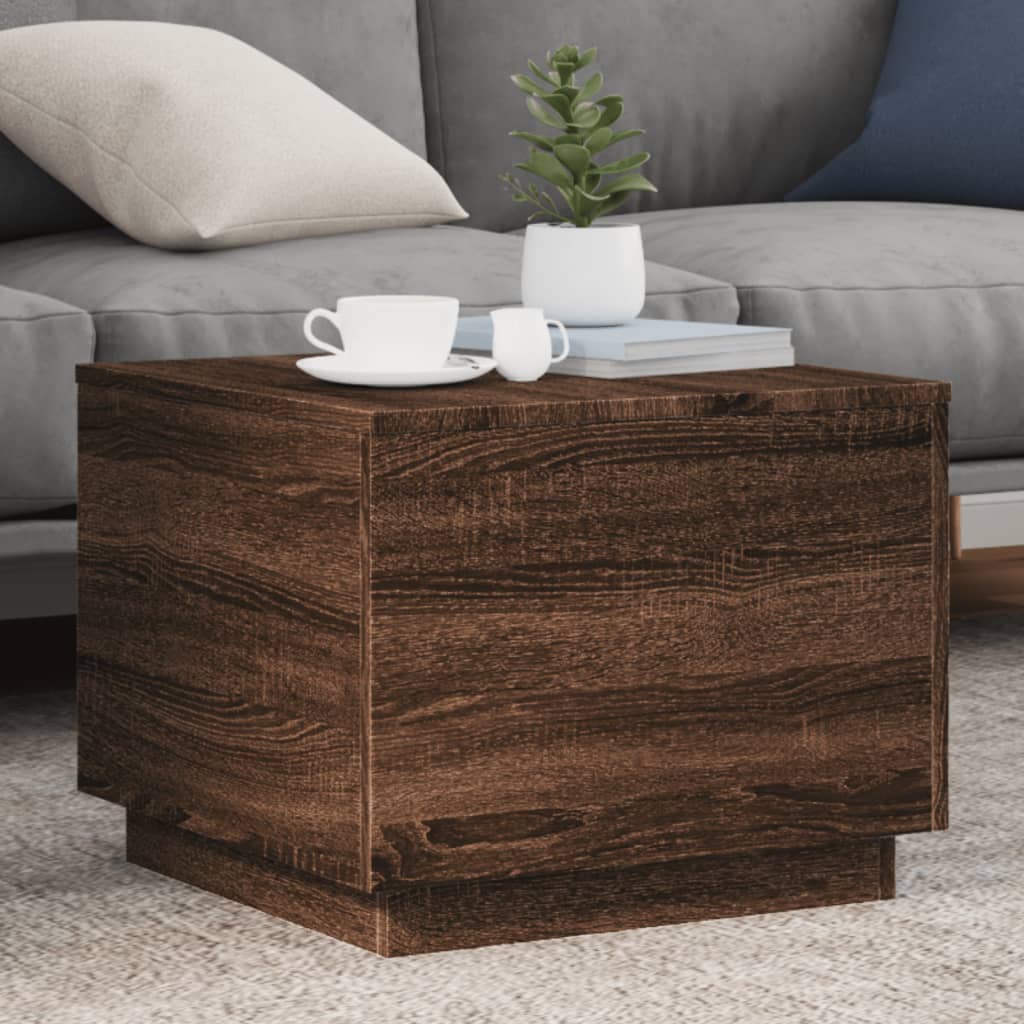 Table basse avec lumières LED chêne marron 50x50x40 cm - Tables basses