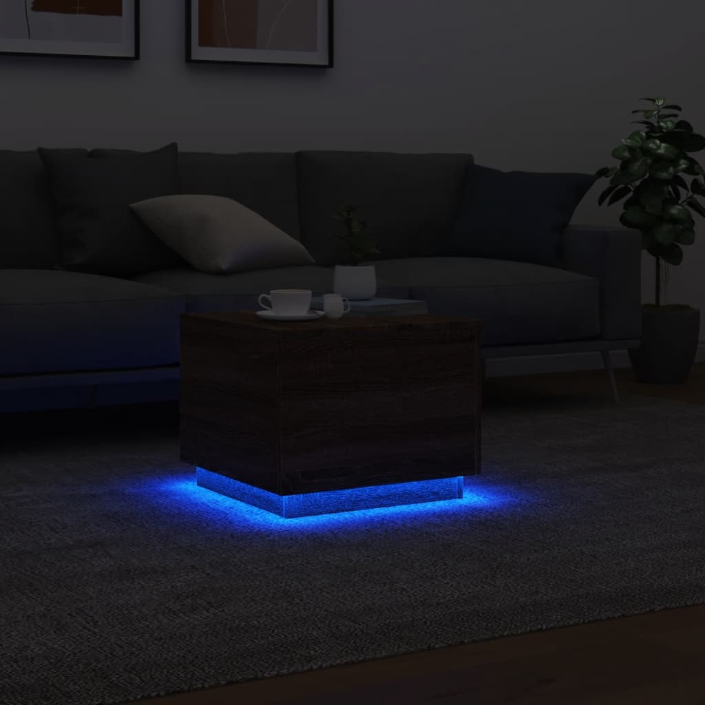 Table basse avec lumières LED chêne marron 50x50x40 cm - Tables basses