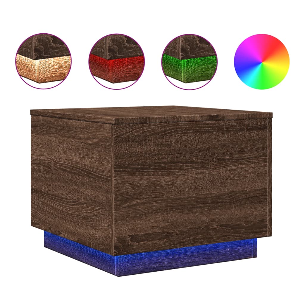 Table basse avec lumières LED chêne marron 50x50x40 cm - Tables basses