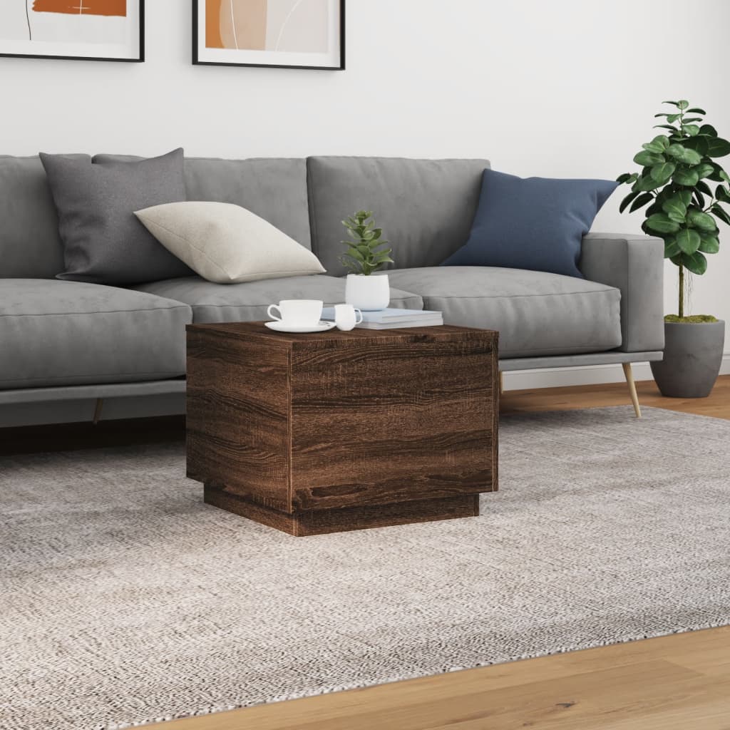 Table basse avec lumières LED chêne marron 50x50x40 cm - Tables basses