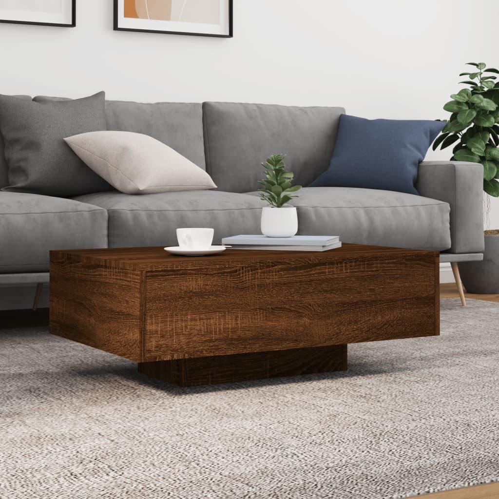 Table basse avec lumières LED chêne marron 85x55x31 cm - Tables basses