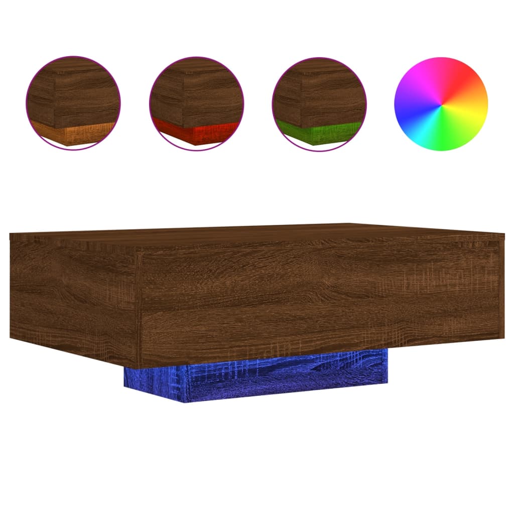 Table basse avec lumières LED chêne marron 85x55x31 cm - Tables basses