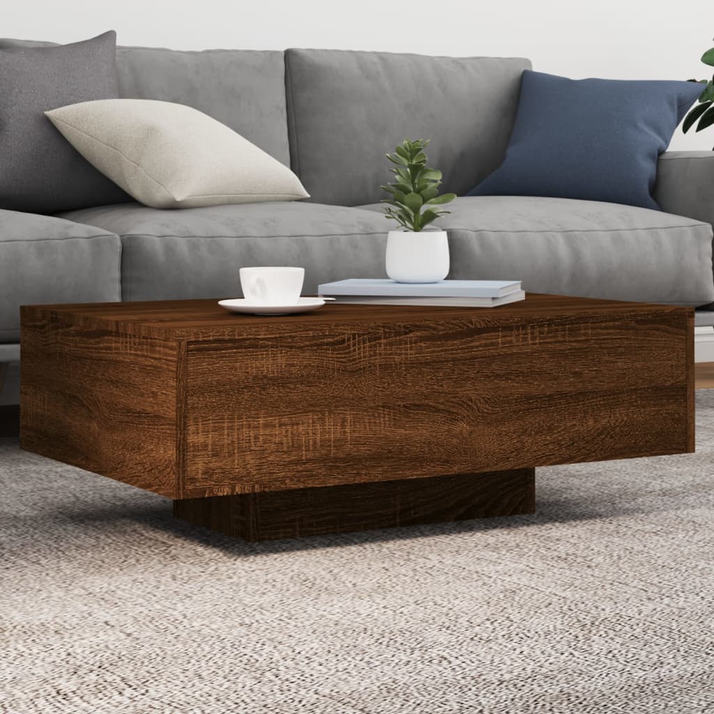 Table basse avec lumières LED chêne marron 85x55x31 cm - Tables basses