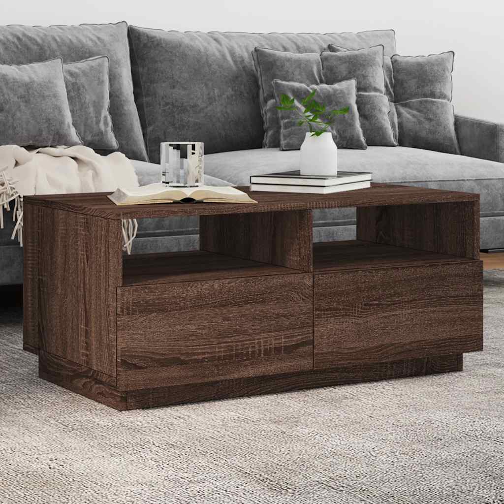 Table basse avec lumières LED chêne marron 90x49x40 cm - Tables basses