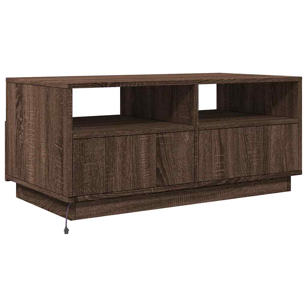 Table basse avec lumières LED chêne marron 90x49x40 cm - Tables basses