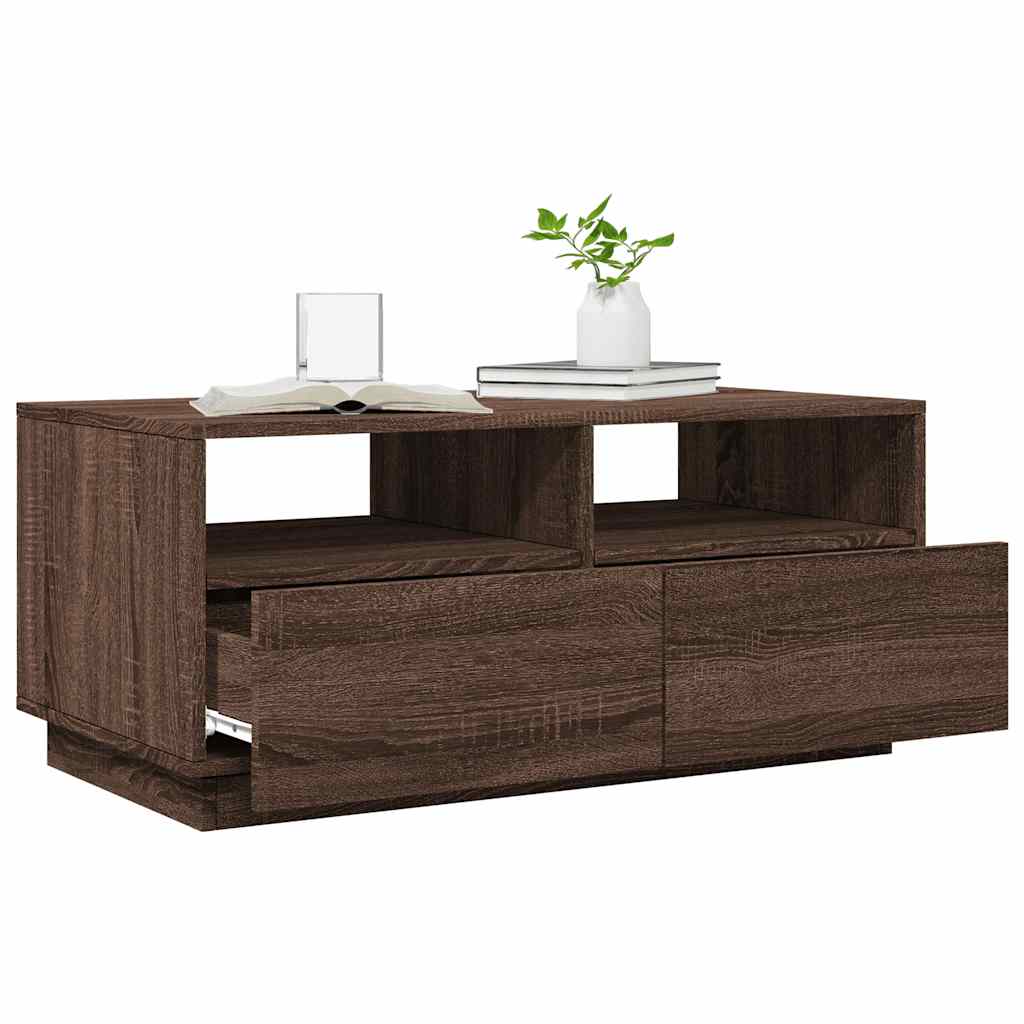 Table basse avec lumières LED chêne marron 90x49x40 cm - Tables basses