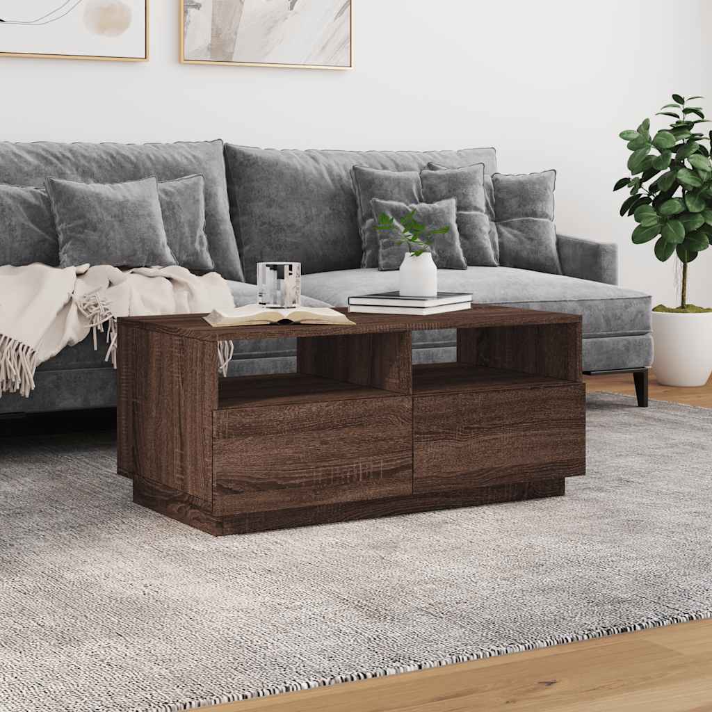 Table basse avec lumières LED chêne marron 90x49x40 cm - Tables basses