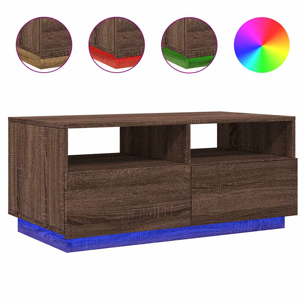 Table basse avec lumières LED chêne marron 90x49x40 cm - Tables basses