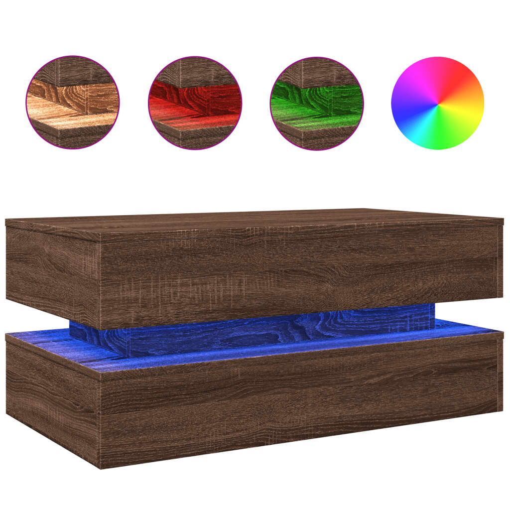 Table basse avec lumières LED chêne marron 90x50x40 cm - Tables basses