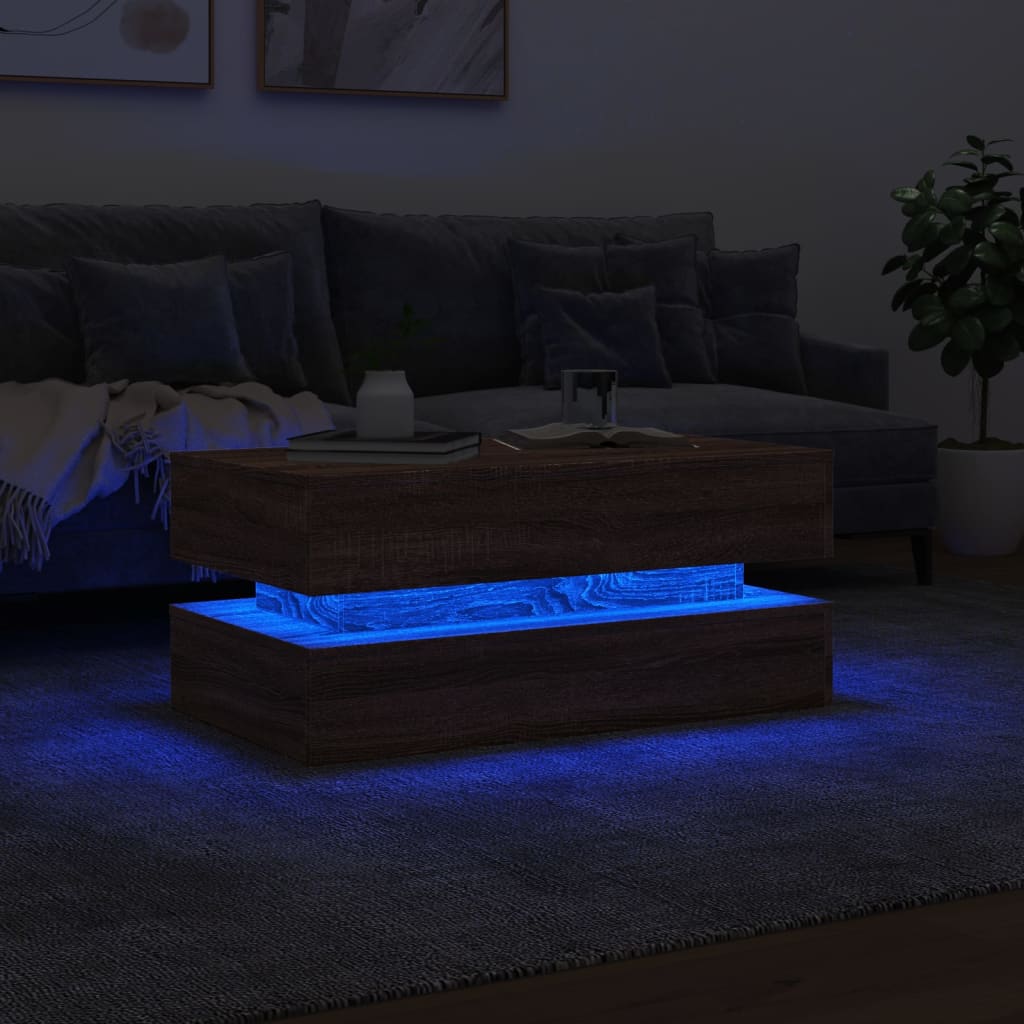 Table basse avec lumières LED chêne marron 90x50x40 cm - Tables basses