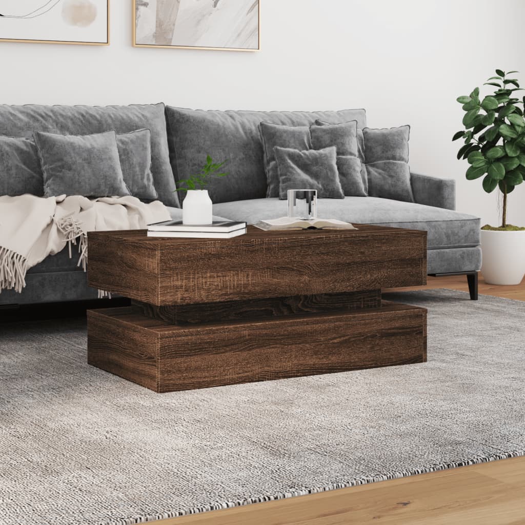 Table basse avec lumières LED chêne marron 90x50x40 cm - Tables basses