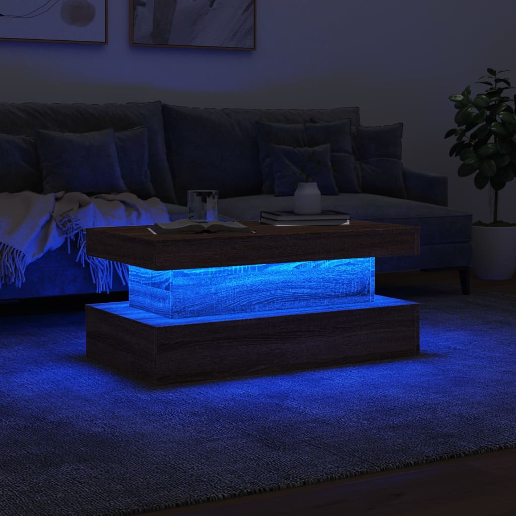Table basse avec lumières LED chêne marron 90x50x40 cm - Tables basses
