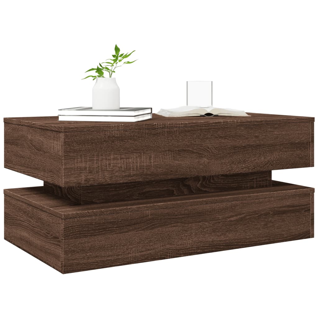 Table basse avec lumières LED chêne marron 90x50x40 cm - Tables basses