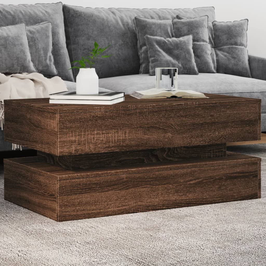 Table basse avec lumières LED chêne marron 90x50x40 cm - Tables basses