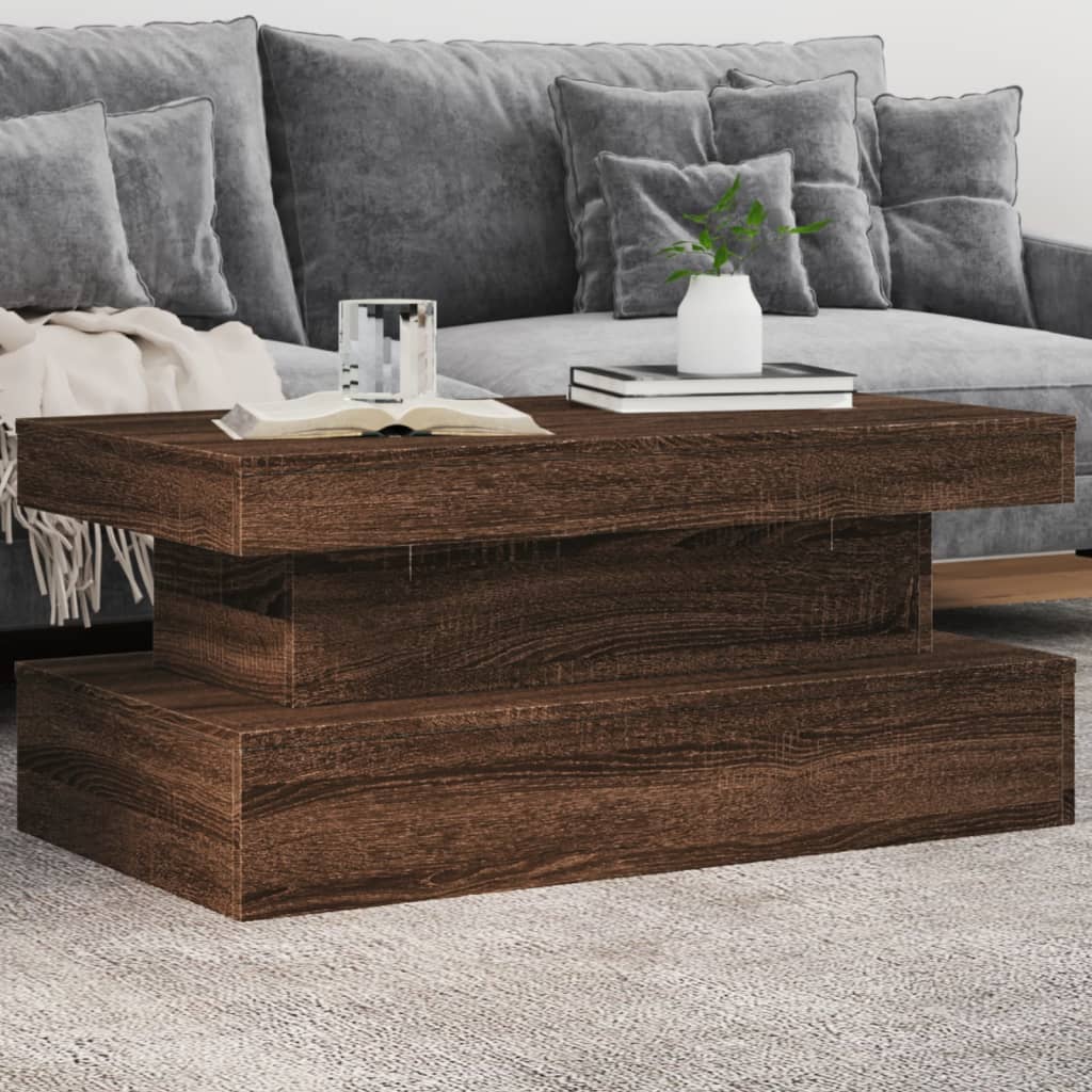 Table basse avec lumières LED chêne marron 90x50x40 cm - Tables basses