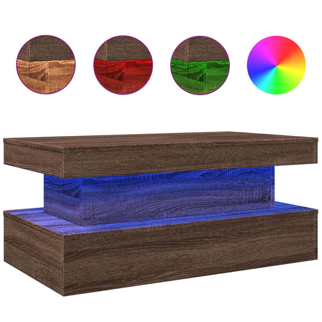 Table basse avec lumières LED chêne marron 90x50x40 cm - Tables basses