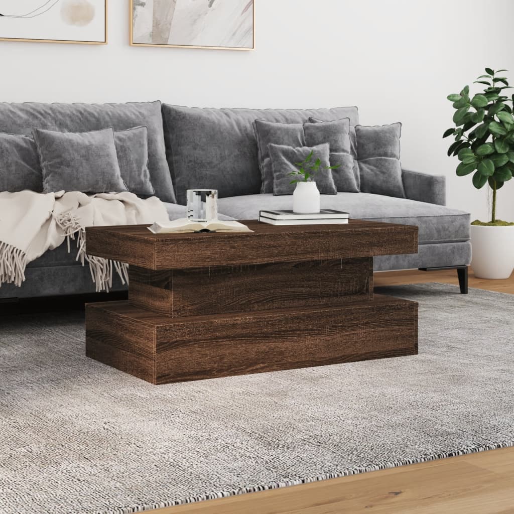 Table basse avec lumières LED chêne marron 90x50x40 cm - Tables basses