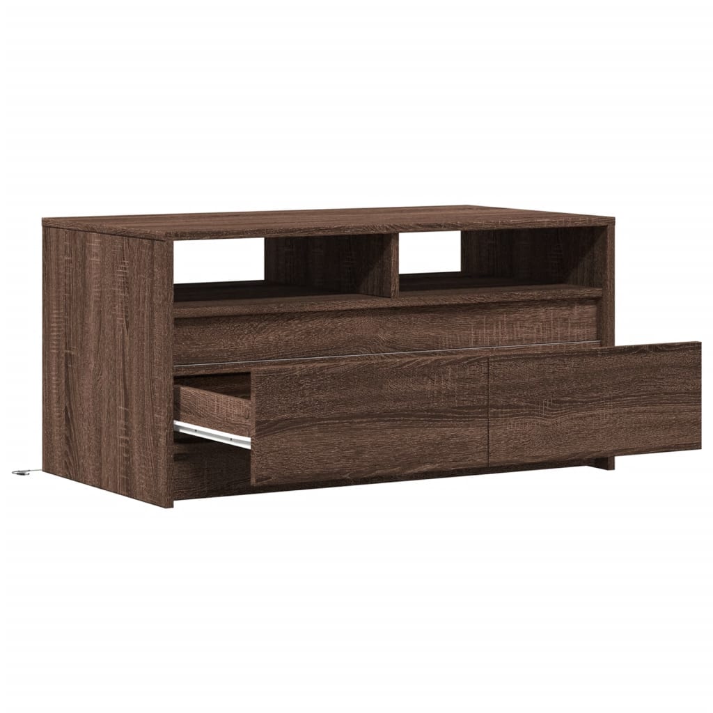 Table basse avec lumières LED chêne marron bois d’ingénierie - Tables basses