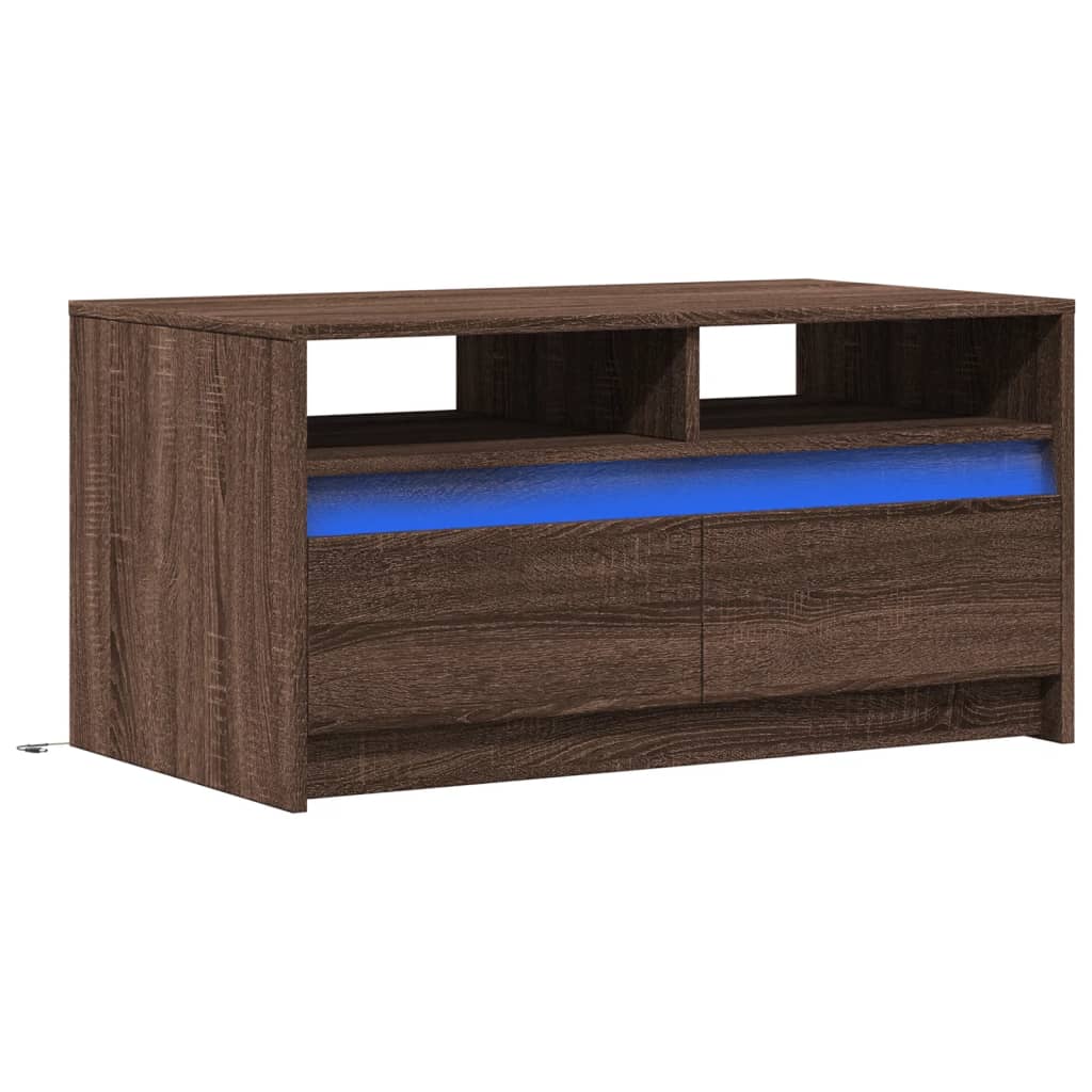 Table basse avec lumières LED chêne marron bois d’ingénierie - Tables basses