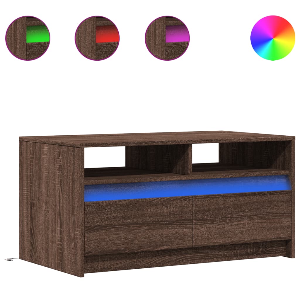 Table basse avec lumières LED chêne marron bois d’ingénierie - Tables basses