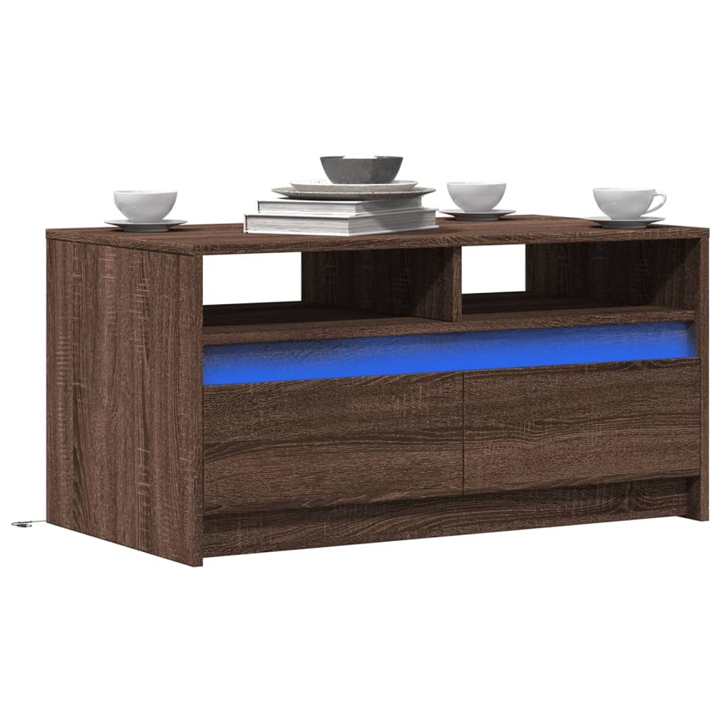 Table basse avec lumières LED chêne marron bois d’ingénierie - Tables basses