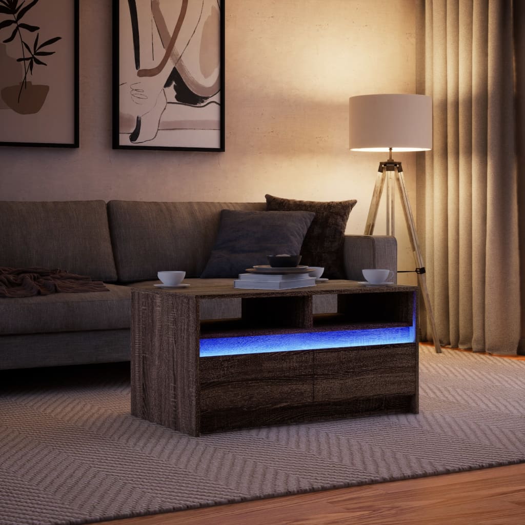 Table basse avec lumières LED chêne marron bois d’ingénierie - Tables basses
