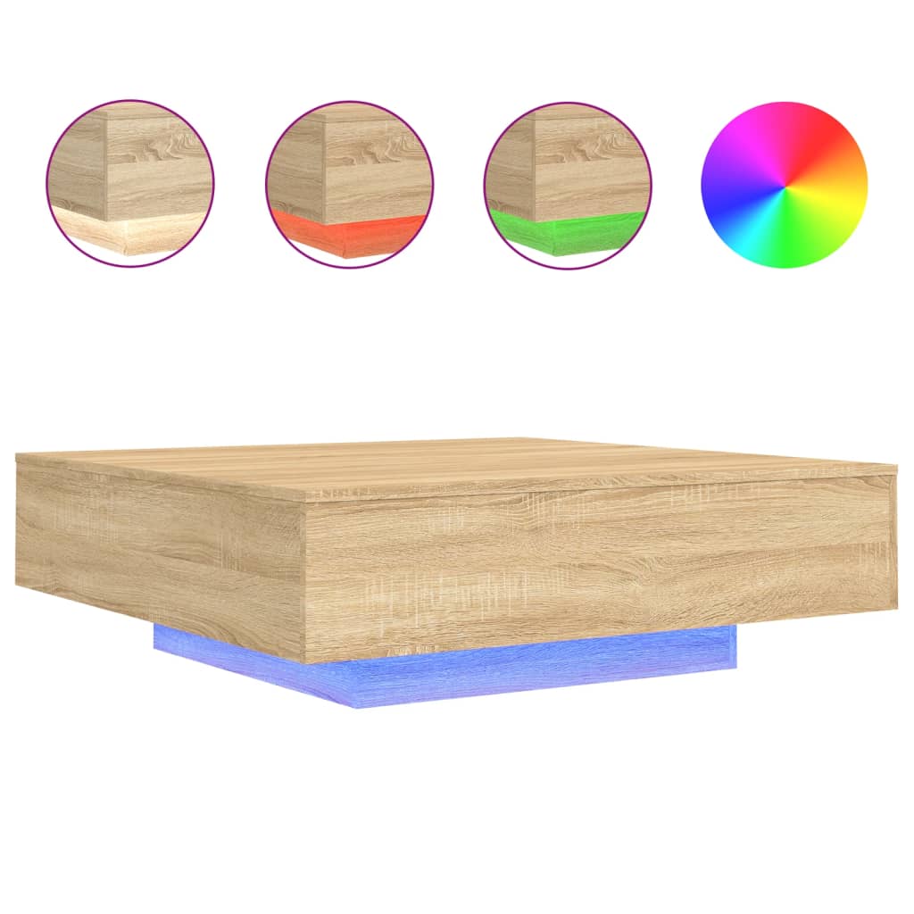 Table basse avec lumières LED chêne sonoma 100x100x31 cm - Tables basses