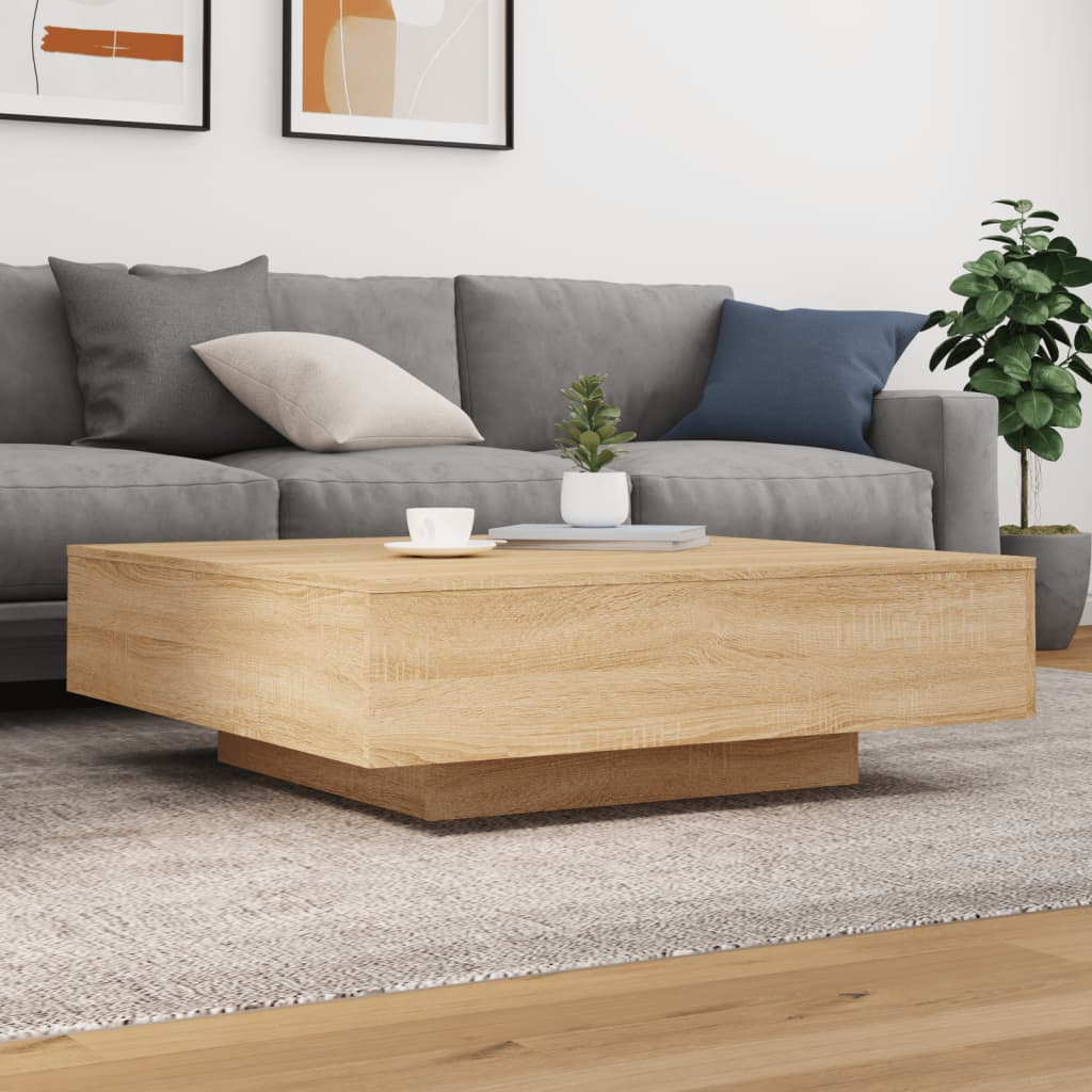 Table basse avec lumières LED chêne sonoma 100x100x31 cm - Tables basses