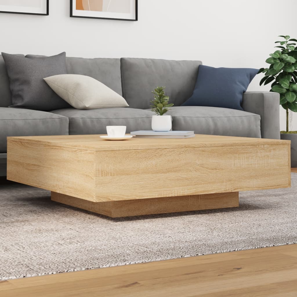 Table basse avec lumières LED chêne sonoma 100x100x31 cm - Tables basses