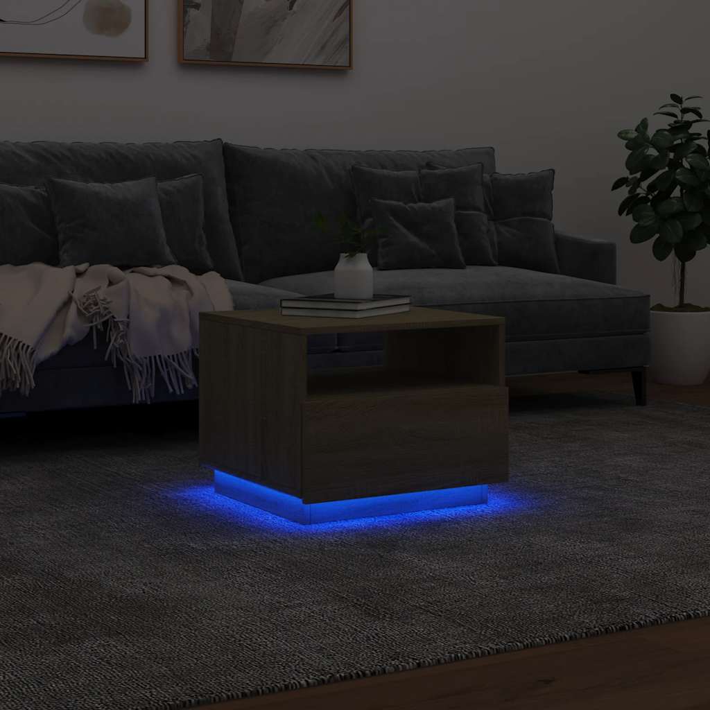 Table basse avec lumières LED chêne sonoma 50x49x40 cm - Tables basses