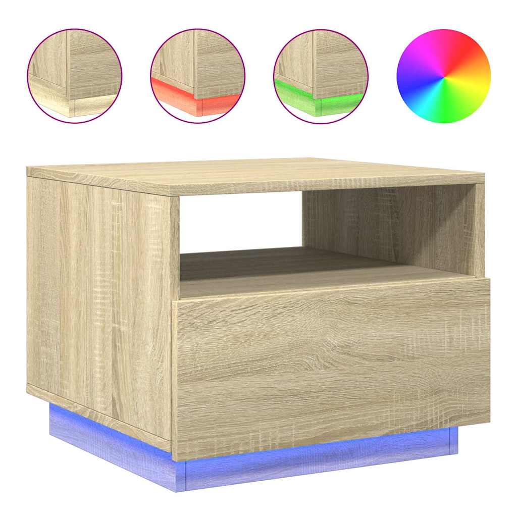 Table basse avec lumières LED chêne sonoma 50x49x40 cm - Tables basses