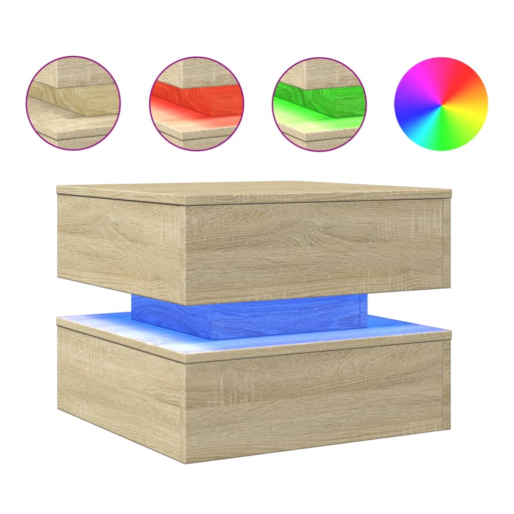 Table basse avec lumières LED chêne sonoma 50x50x40 cm - Tables basses
