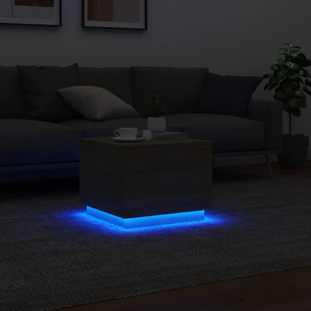 Table basse avec lumières LED chêne sonoma 50x50x40 cm - Tables basses
