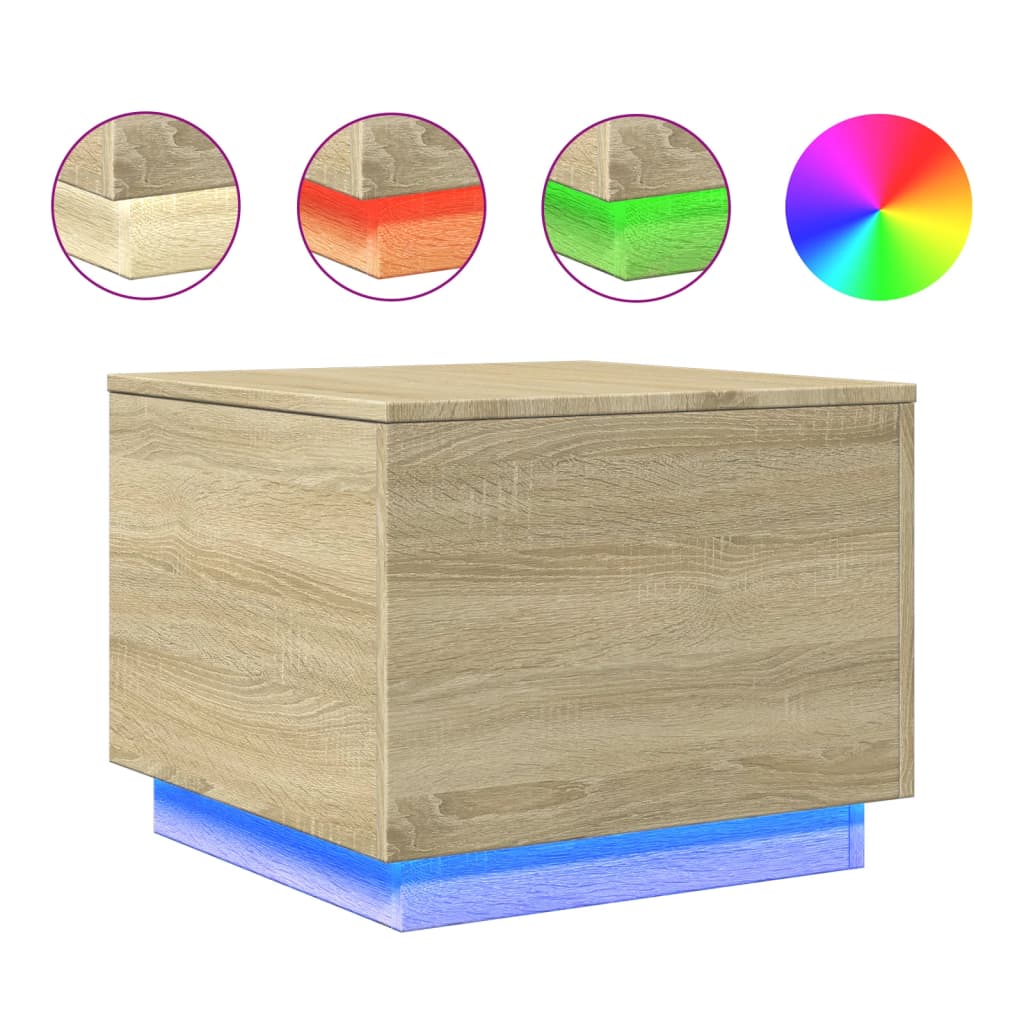 Table basse avec lumières LED chêne sonoma 50x50x40 cm - Tables basses