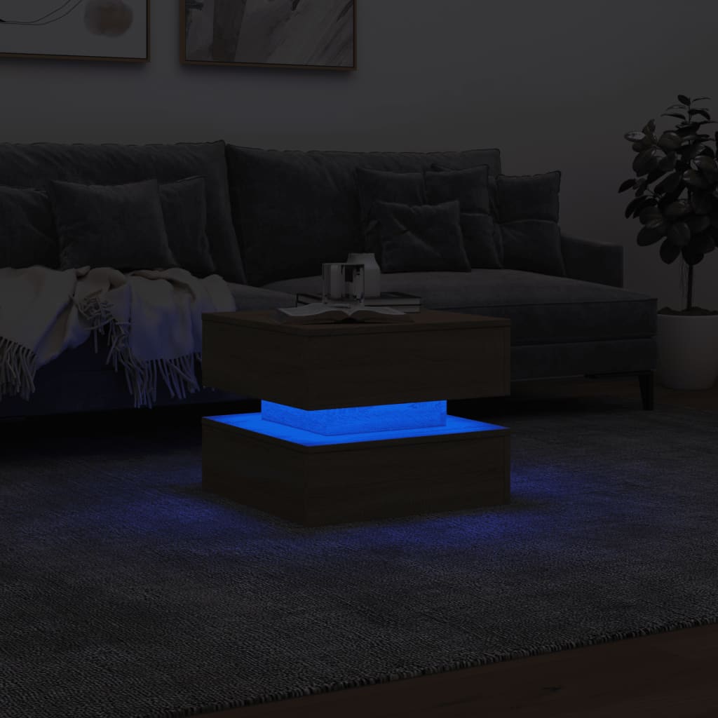 Table basse avec lumières LED chêne sonoma 50x50x40 cm - Tables basses