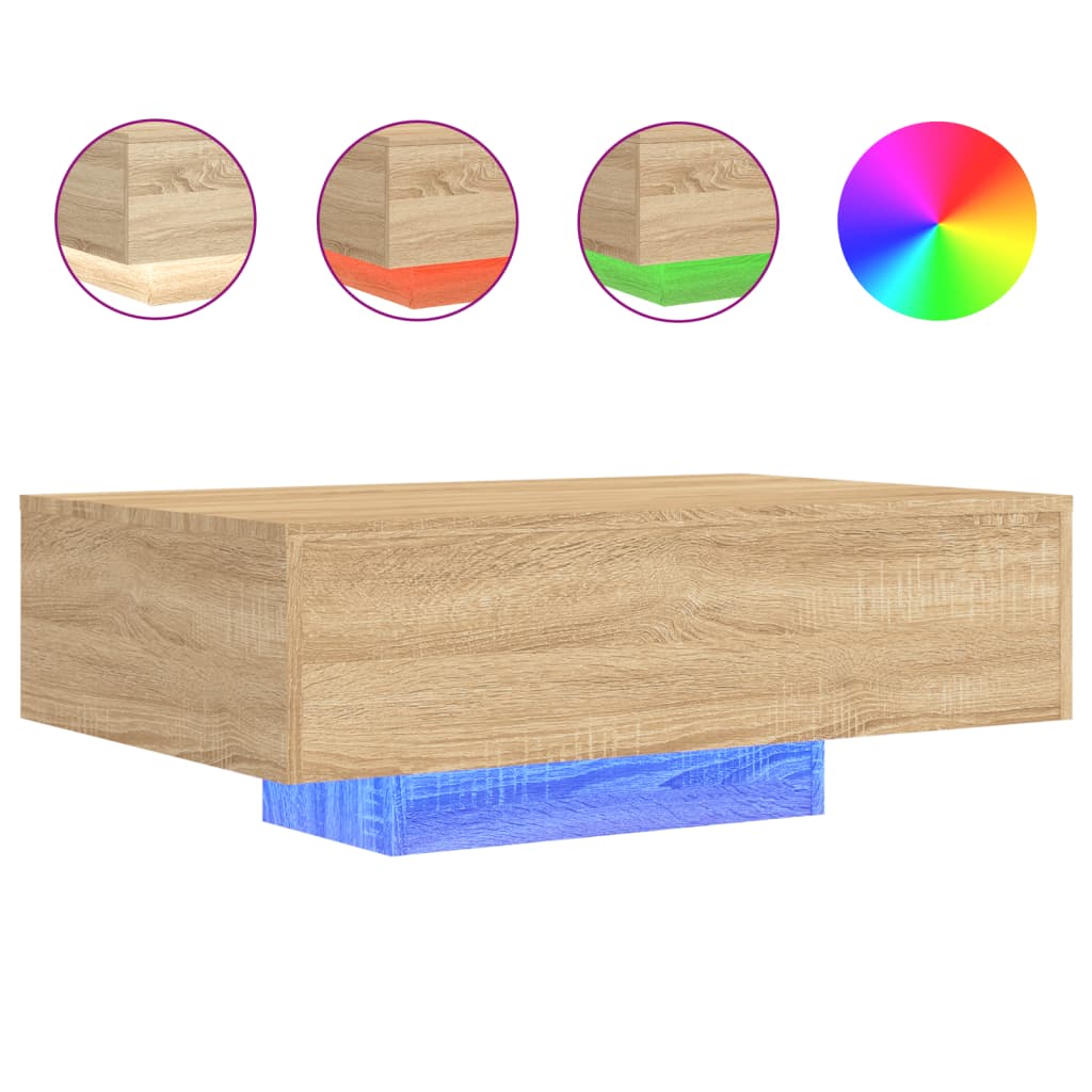Table basse avec lumières LED chêne sonoma 85x55x31 cm - Tables basses