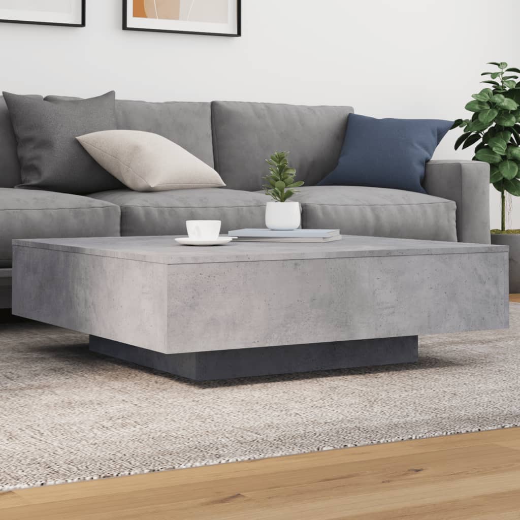Table basse avec lumières LED gris béton 100x100x31 cm - Tables basses