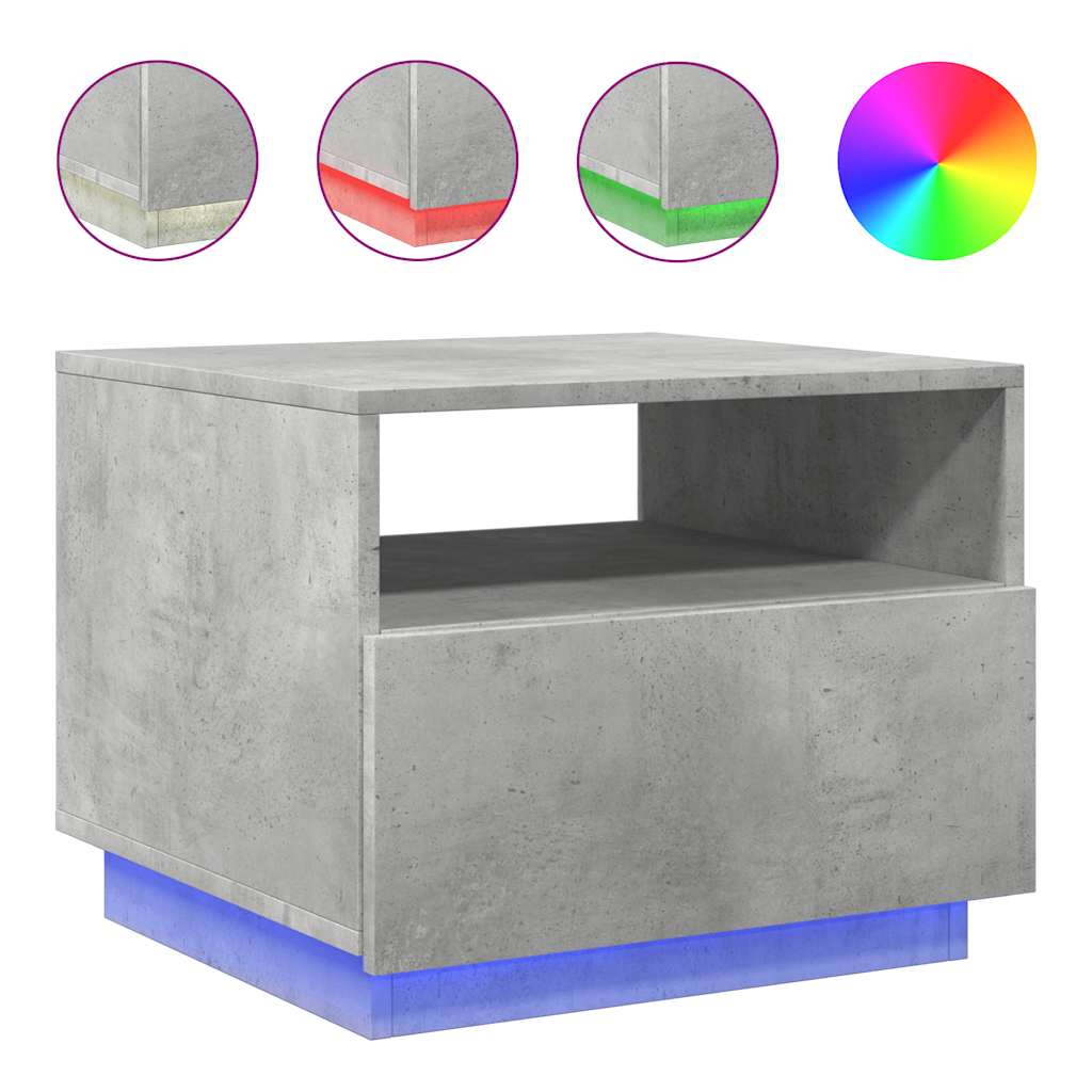 Table basse avec lumières LED gris béton 50x49x40 cm - Tables basses