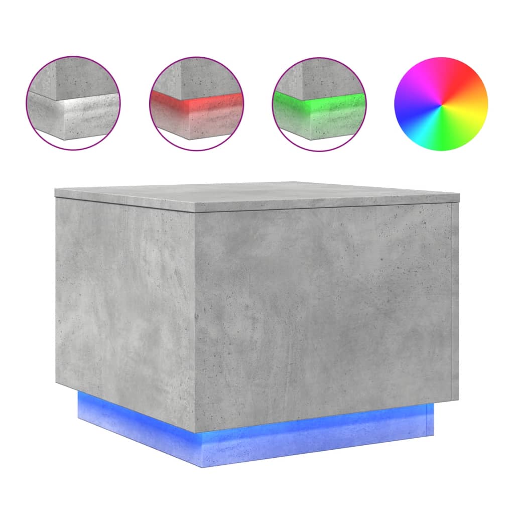 Table basse avec lumières LED gris béton 50x50x40 cm - Tables basses
