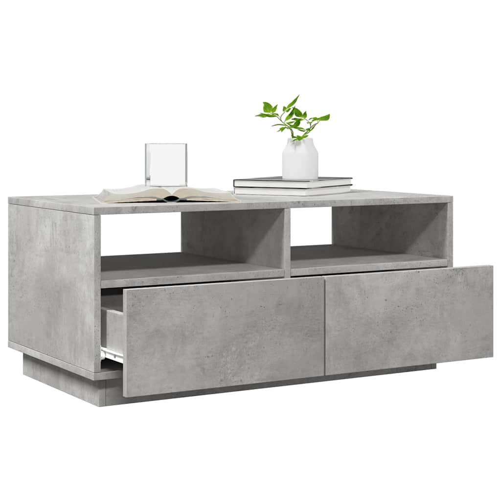 Table basse avec lumières LED gris béton 90x49x40 cm - Tables basses