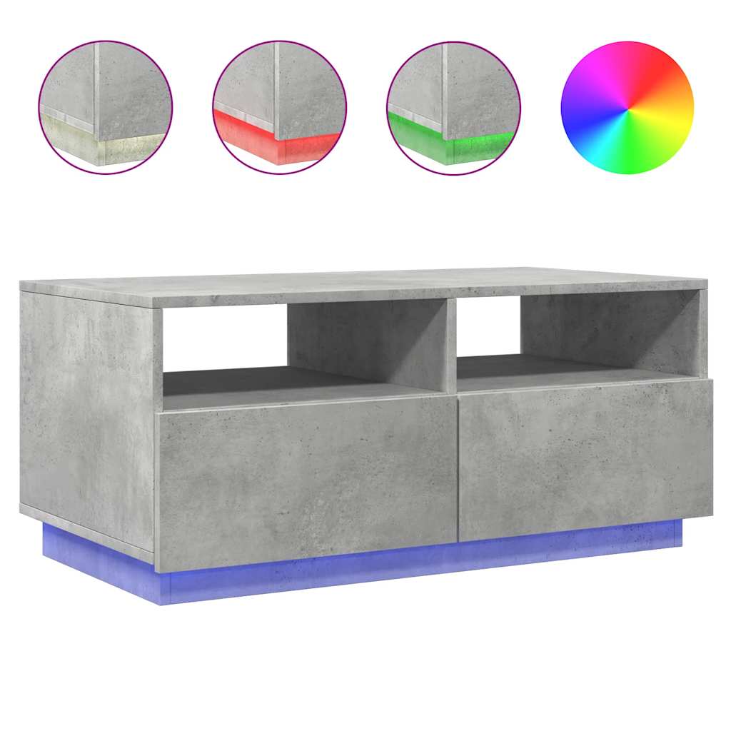 Table basse avec lumières LED gris béton 90x49x40 cm - Tables basses
