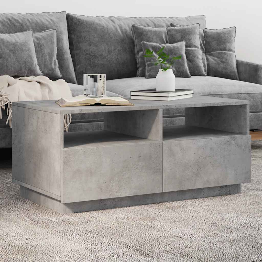 Table basse avec lumières LED gris béton 90x49x40 cm - Tables basses