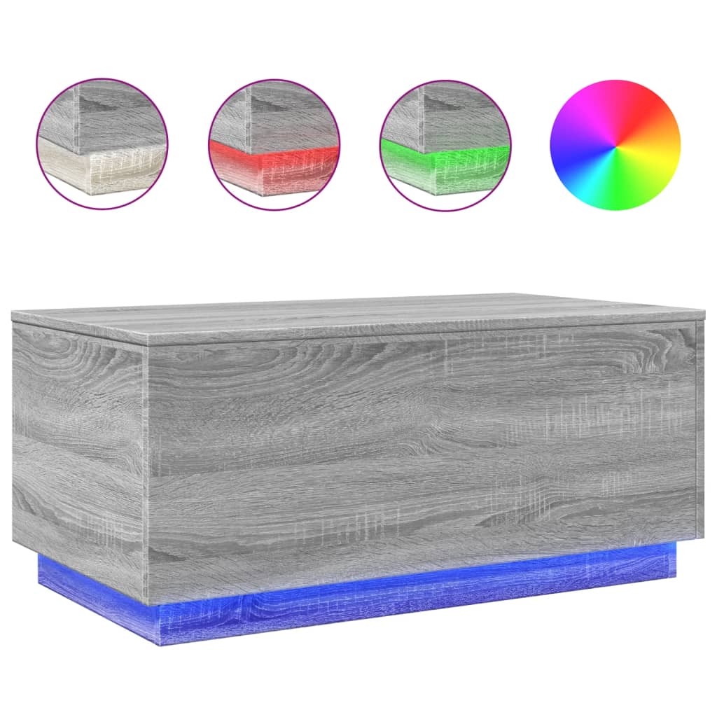 Table basse avec lumières LED gris sonoma 90x50x40 cm - Tables basses
