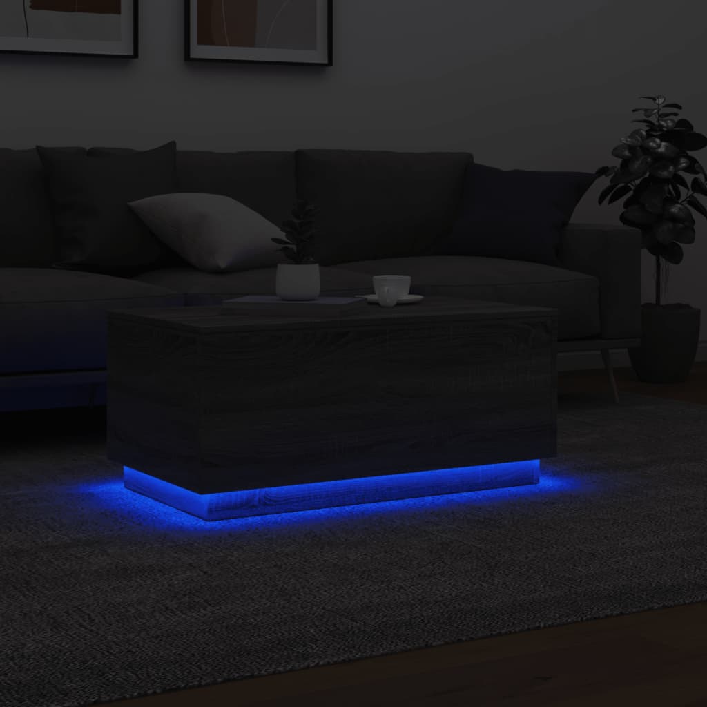 Table basse avec lumières LED gris sonoma 90x50x40 cm - Tables basses