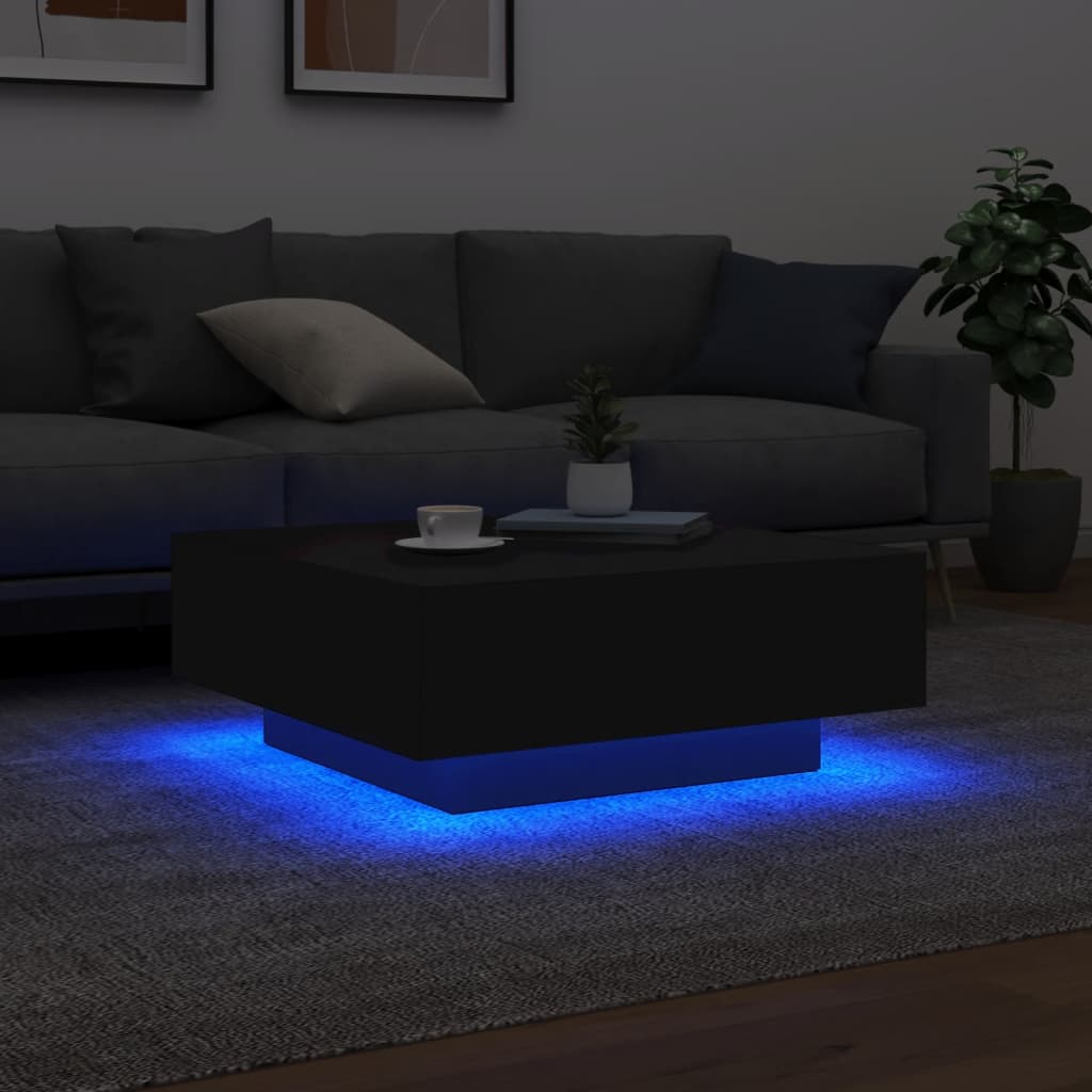 Table basse avec lumières LED noir 80x80x31 cm - Tables basses