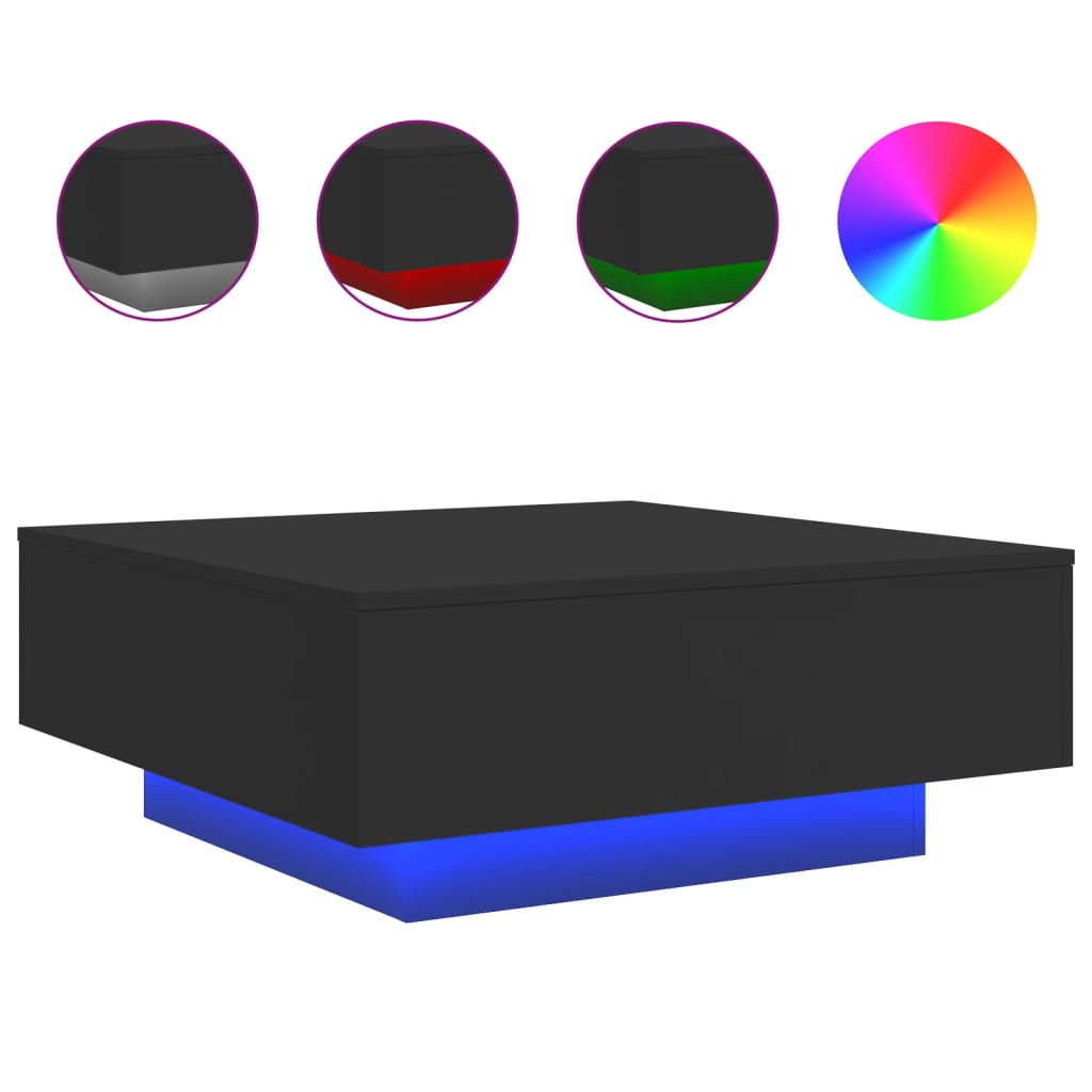 Table basse avec lumières LED noir 80x80x31 cm - Tables basses