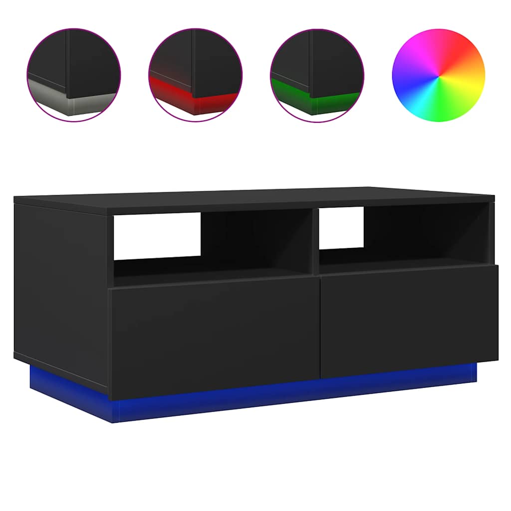 Table basse avec lumières LED noir 90x49x40 cm - Tables basses