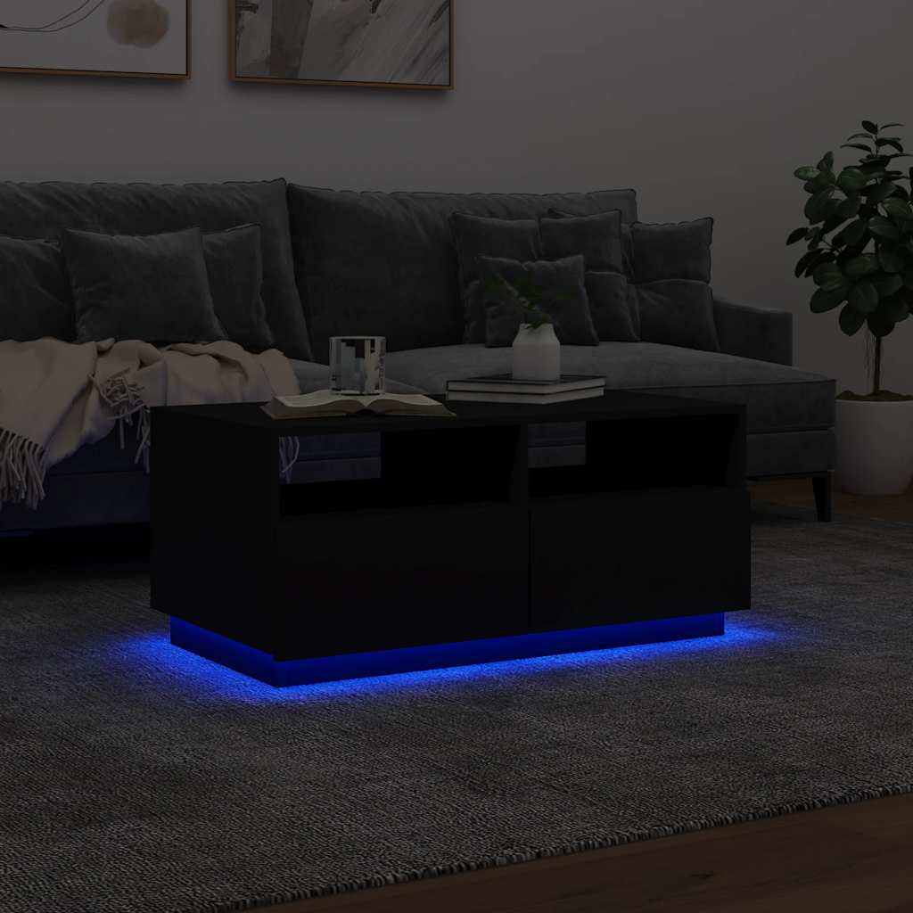 Table basse avec lumières LED noir 90x49x40 cm - Tables basses
